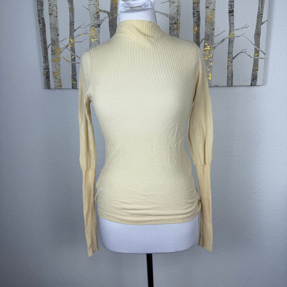 ROWIE the Label Thin Ribbed Mock Neck Superfine Cotton Sweater Cream Yellow XS